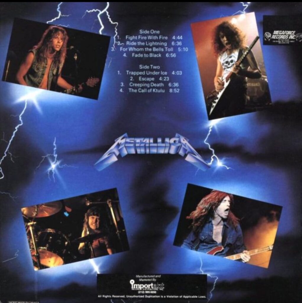 Metallica ride the lightning back cover