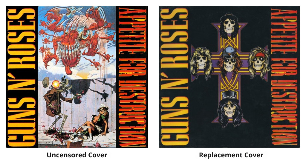 guns n' roses appetite for destruction with uncensored and replacement cover